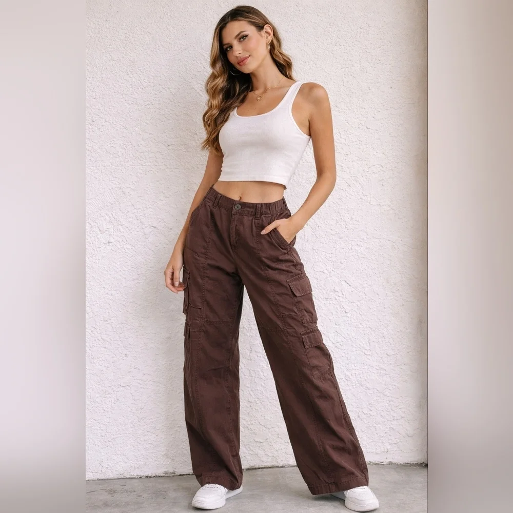 PacSun Brown Cargo Pants Wide Leg Low Rise Size XS - Picture 1 of 6
